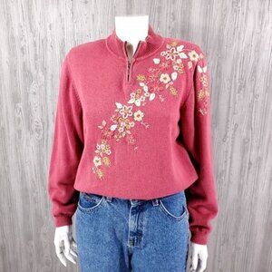 Vintage Pink Pullover Sweater Cottagecore Quarter Zip Small